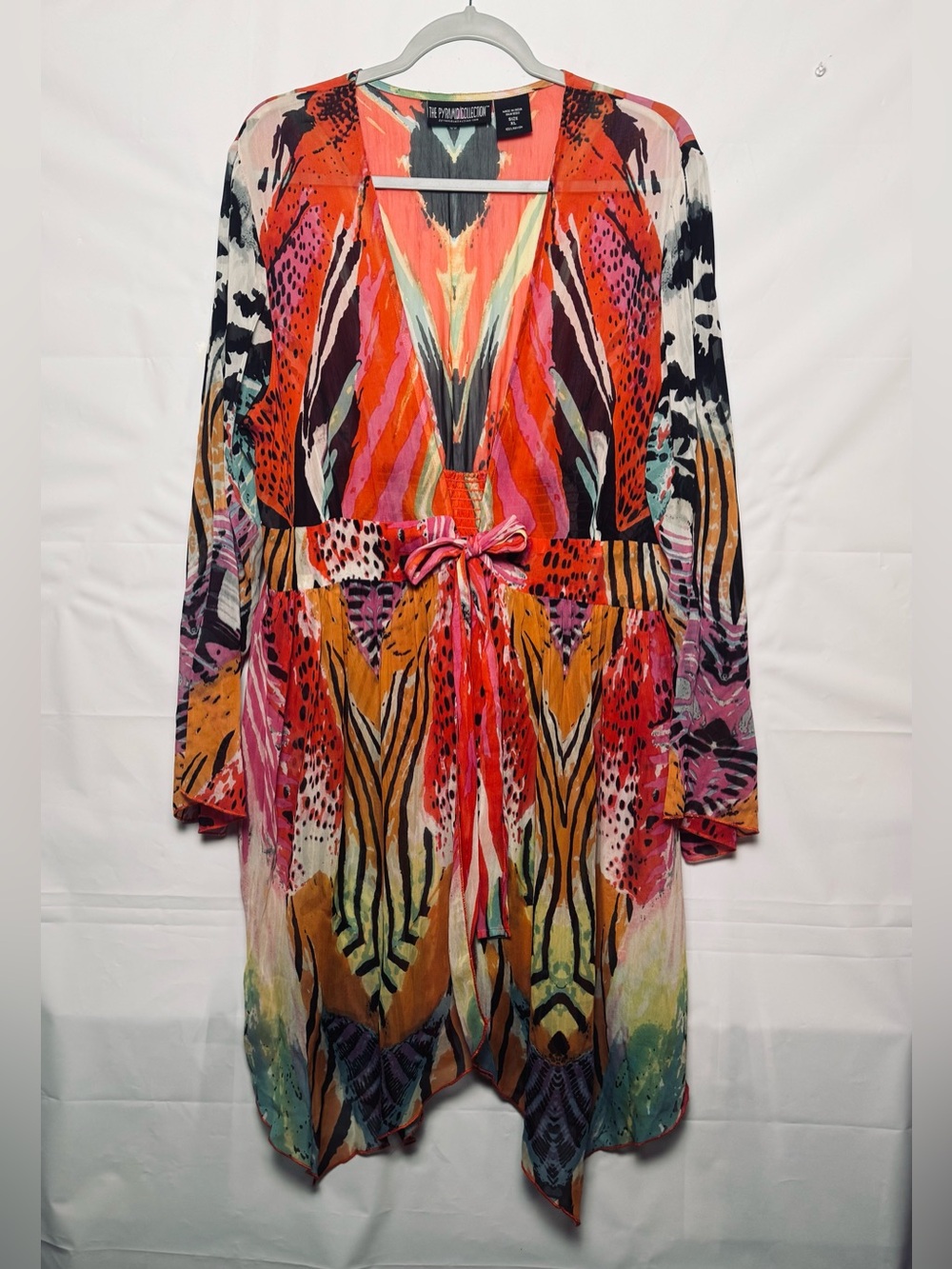 The Pyramid Collection Women’s XL Topper sheer Multicolor Rayon Kimono beach.
